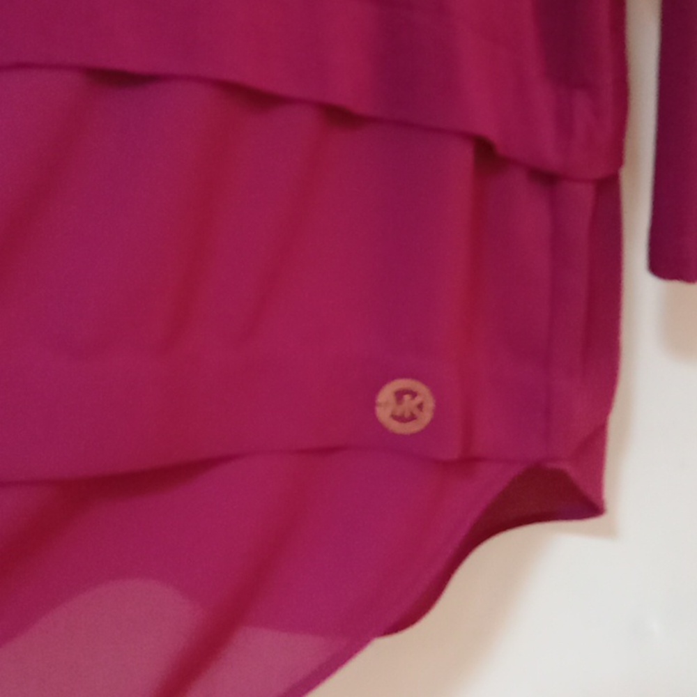 Michael Kors Maroon Top Long Sleeve Crew Neck With Chiffon Fabric Bottom Size L - Picture 3 of 5